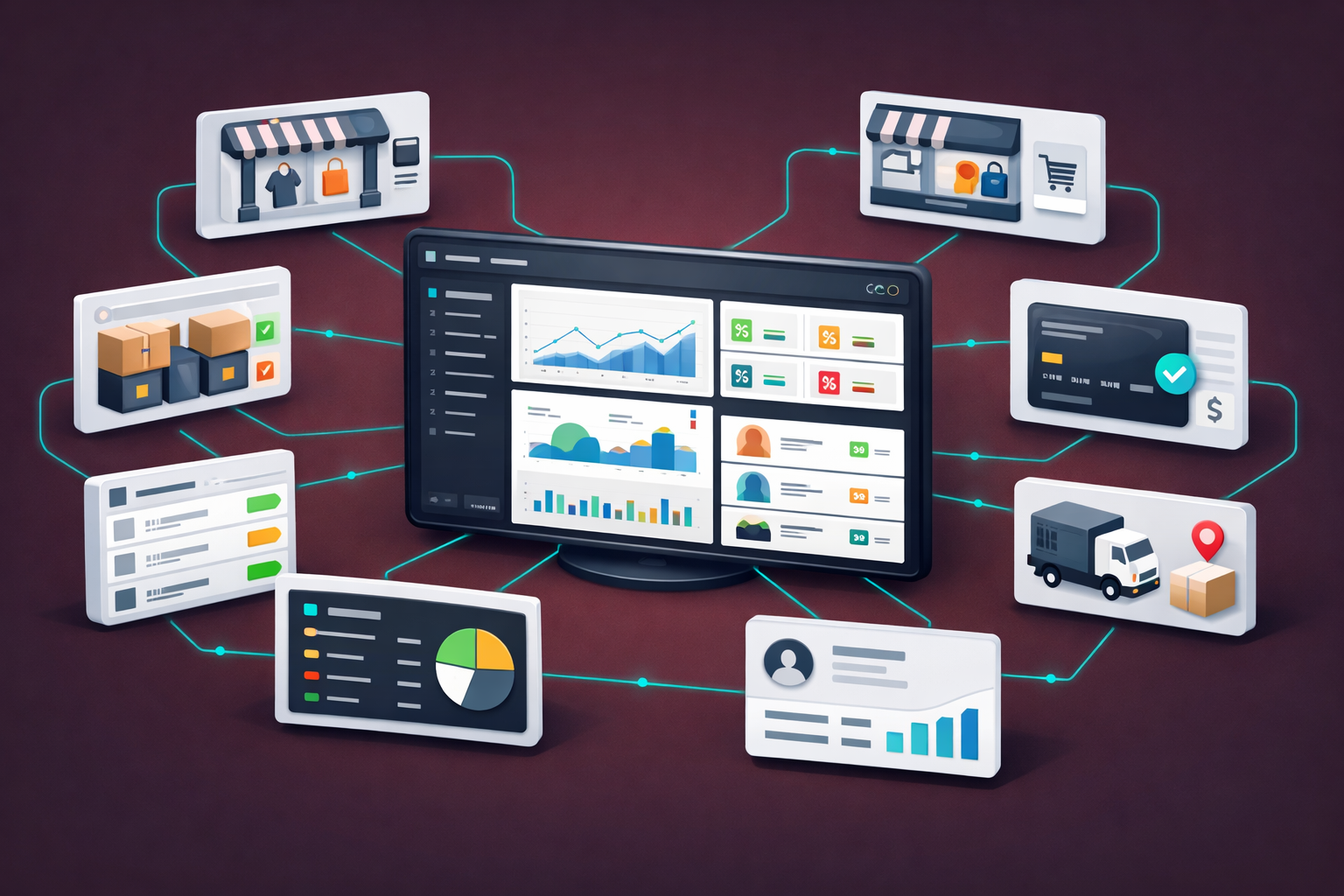 Multi-store e-commerce platform dashboard for catalogs orders inventory and payments